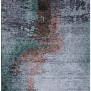 HomeRoots 10' X 14' Blue And Brown Abstract Area Rug - Washable, UV-Protected, Perfect for Busy Homes! 715609