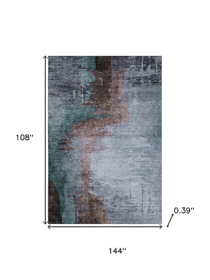 HomeRoots 10' X 14' Blue And Brown Abstract Area Rug - Washable, UV-Protected, Perfect for Busy Homes! 715609