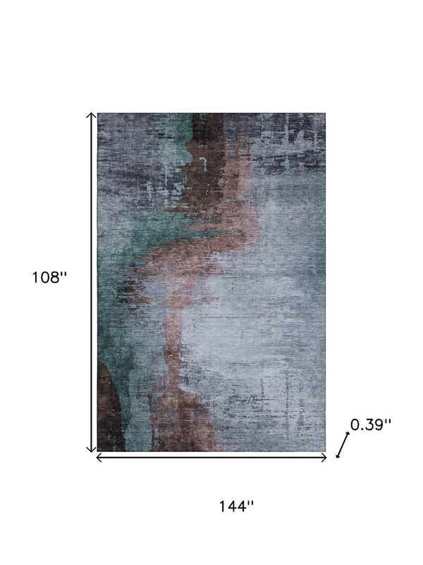 HomeRoots 10' X 14' Blue And Brown Abstract Area Rug - Washable, UV-Protected, Perfect for Busy Homes! 715609