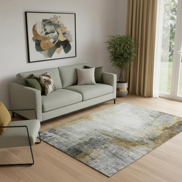HomeRoots 8' Chocolate and Beige Abstract Round Rug - Washable, UV Protected, Stain Resistant for Homes 715612