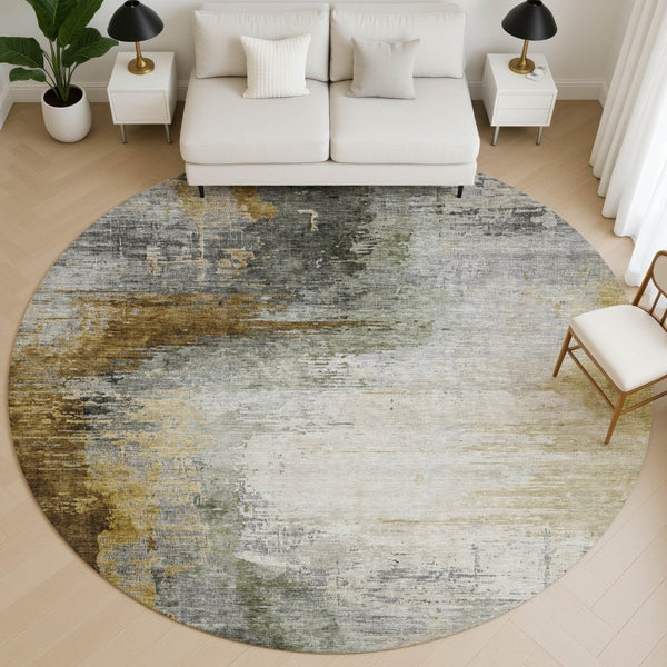 HomeRoots 8' X 10' Washable Chocolate and Beige Abstract Area Rug with UV Protection for High-Traffic Spaces 715613