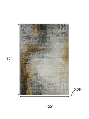 HomeRoots 9' X 12' Chocolate and Beige Abstract Area Rug – Washable, Stain-Resistant, UV Protected, Non-Slip 715614