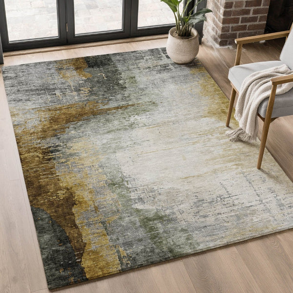 HomeRoots 10' X 14' Chocolate and Beige Abstract Area Rug - Washable, Stain Resistant, UV Protected for Homes 715615