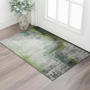 HomeRoots 5' X 8' Washable Area Rug in Green & Gray - Abstract Design with UV Protection, Non-Slip, Stain Resistant 715617