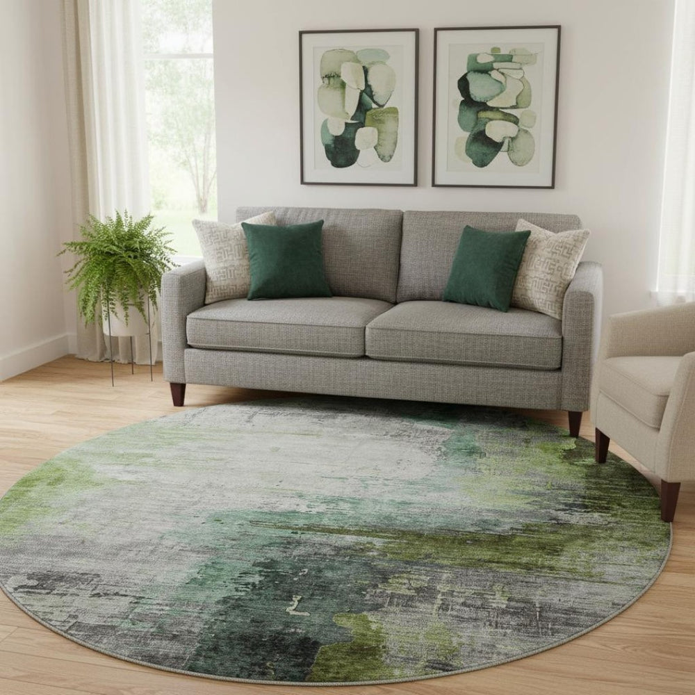 HomeRoots 8' X 10' Modern Green and Gray Abstract Washable Area Rug with UV Protection for High-Traffic Spaces 715619