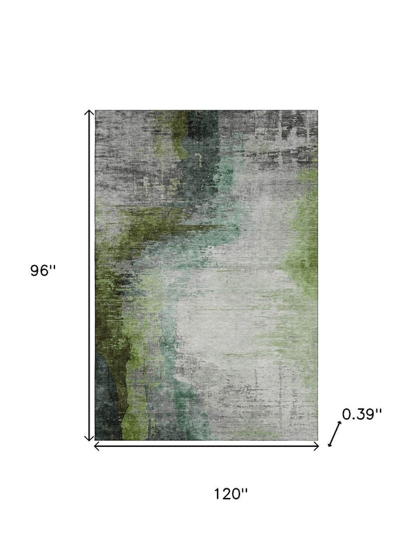 HomeRoots 9' X 12' Green and Gray Abstract Area Rug - Washable, UV Protected, Ideal for Modern Spaces & Families 715620