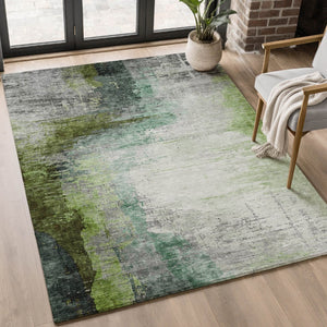 HomeRoots 10' X 14' Modern Green and Gray Abstract Area Rug – Washable, UV-Protected, Durable for High Traffic 715621