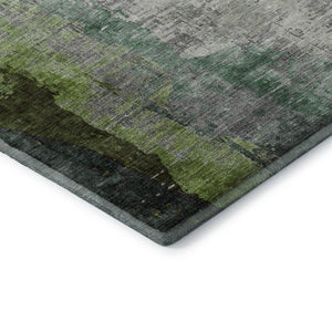 HomeRoots 10' X 14' Modern Green and Gray Abstract Area Rug – Washable, UV-Protected, Durable for High Traffic 715621
