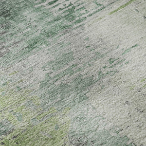 HomeRoots 10' X 14' Modern Green and Gray Abstract Area Rug – Washable, UV-Protected, Durable for High Traffic 715621