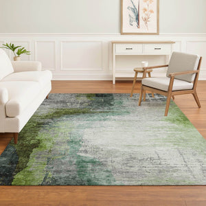 HomeRoots 10' X 14' Modern Green and Gray Abstract Area Rug – Washable, UV-Protected, Durable for High Traffic 715621