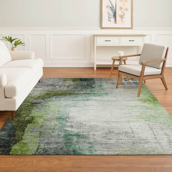 HomeRoots 10' X 14' Modern Green and Gray Abstract Area Rug – Washable, UV-Protected, Durable for High Traffic 715621