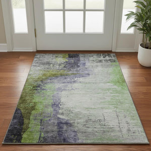 HomeRoots 5' X 8' Abstract Plum and Green Washable Area Rug with UV Protection for Stylish Home Decor 715623