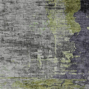 HomeRoots 8' Stylish Plum and Green Abstract Round Rug - Washable, UV-Protected, Stain-Resistant Comfort! 715624