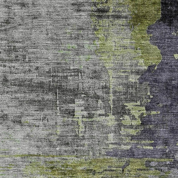 HomeRoots 8' Stylish Plum and Green Abstract Round Rug - Washable, UV-Protected, Stain-Resistant Comfort! 715624