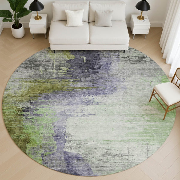 HomeRoots 8' X 10' Washable Area Rug in Plum and Green - UV Protected, Durable, Modern Abstract Design for Home 715625