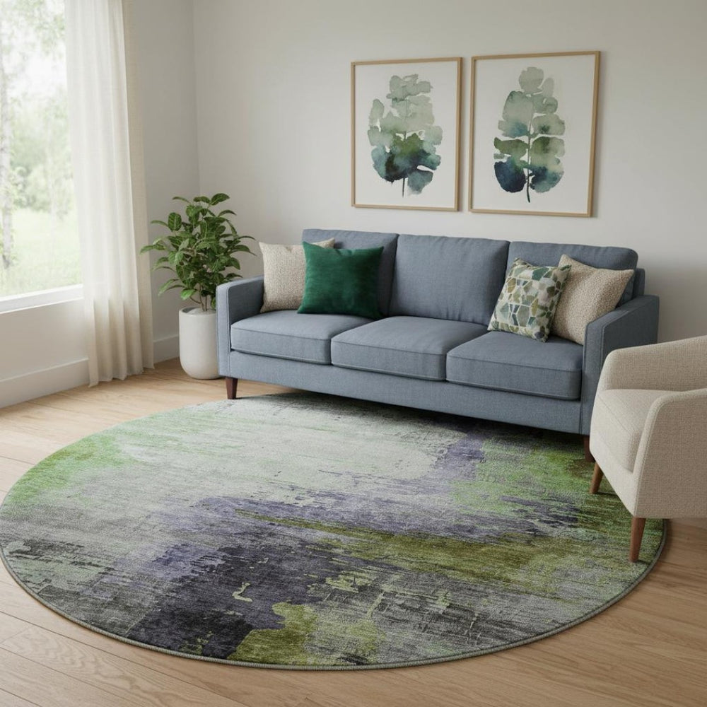 HomeRoots 8' X 10' Washable Area Rug in Plum and Green - UV Protected, Durable, Modern Abstract Design for Home 715625