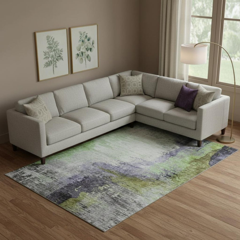 HomeRoots 9' X 12' Modern Abstract Plum and Green Area Rug – Washable, UV-Protected, Durable for High Traffic Homes 715626