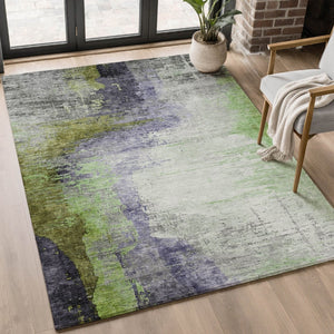 HomeRoots 10' X 14' Plum And Green Abstract Washable Area Rug – Durable, UV-Protected, Stylish for Homes 715627