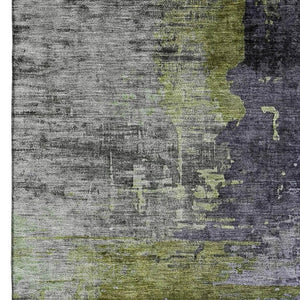 HomeRoots 10' X 14' Plum And Green Abstract Washable Area Rug – Durable, UV-Protected, Stylish for Homes 715627