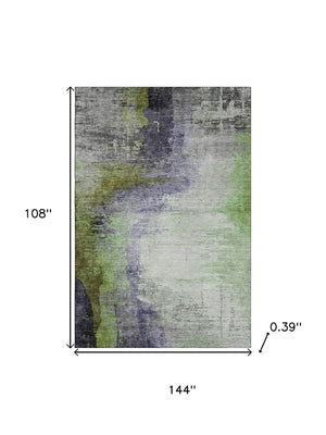 HomeRoots 10' X 14' Plum And Green Abstract Washable Area Rug – Durable, UV-Protected, Stylish for Homes 715627