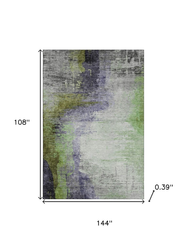 HomeRoots 10' X 14' Plum And Green Abstract Washable Area Rug – Durable, UV-Protected, Stylish for Homes 715627
