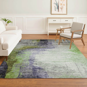 HomeRoots 10' X 14' Plum And Green Abstract Washable Area Rug – Durable, UV-Protected, Stylish for Homes 715627