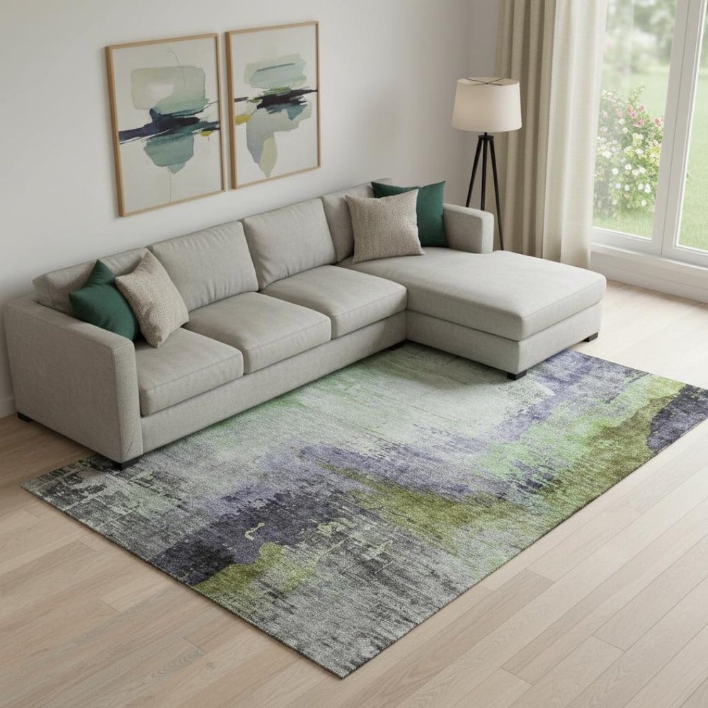 HomeRoots 10' X 14' Plum And Green Abstract Washable Area Rug – Durable, UV-Protected, Stylish for Homes 715627