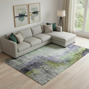 HomeRoots 10' X 14' Plum And Green Abstract Washable Area Rug – Durable, UV-Protected, Stylish for Homes 715627