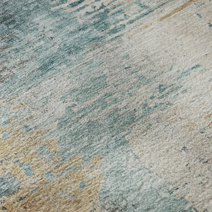 HomeRoots 8' Teal And Mauve Abstract Washable Round Rug – UV Protected, Durable, Stylish for Indoor & Outdoor Use 715630