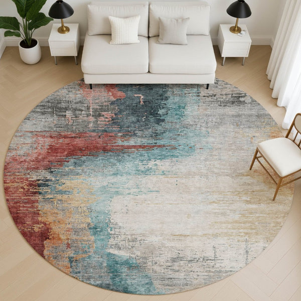 HomeRoots 8' X 10' Teal and Mauve Abstract Area Rug - Washable, UV-Protected, Ideal for Kids & Pets Spaces! 715631