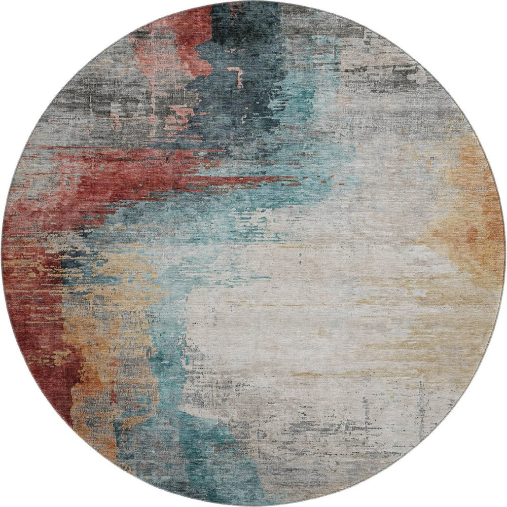 HomeRoots 8' X 10' Teal and Mauve Abstract Area Rug - Washable, UV-Protected, Ideal for Kids & Pets Spaces! 715631