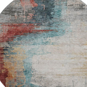 HomeRoots 8' X 10' Teal and Mauve Abstract Area Rug - Washable, UV-Protected, Ideal for Kids & Pets Spaces! 715631