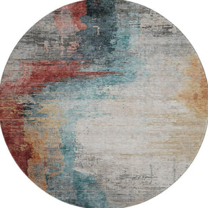 HomeRoots 8' X 10' Teal and Mauve Abstract Area Rug - Washable, UV-Protected, Ideal for Kids & Pets Spaces! 715631