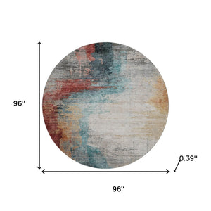 HomeRoots 8' X 10' Teal and Mauve Abstract Area Rug - Washable, UV-Protected, Ideal for Kids & Pets Spaces! 715631