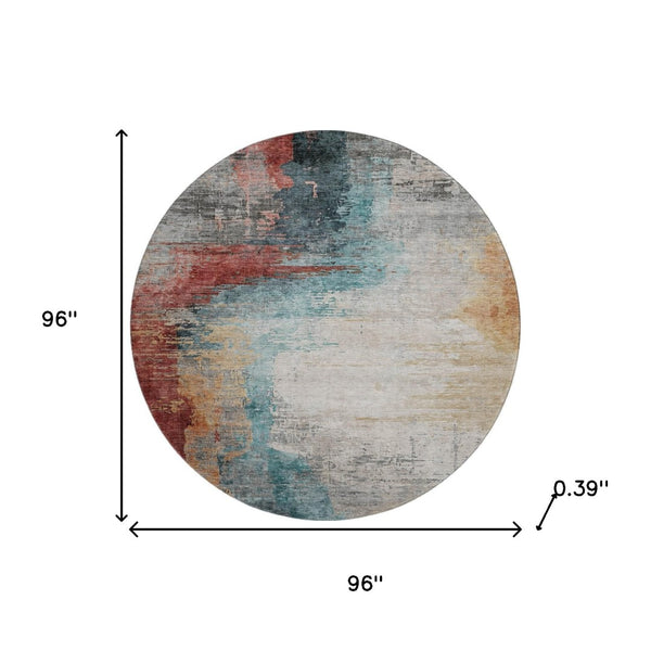 HomeRoots 8' X 10' Teal and Mauve Abstract Area Rug - Washable, UV-Protected, Ideal for Kids & Pets Spaces! 715631