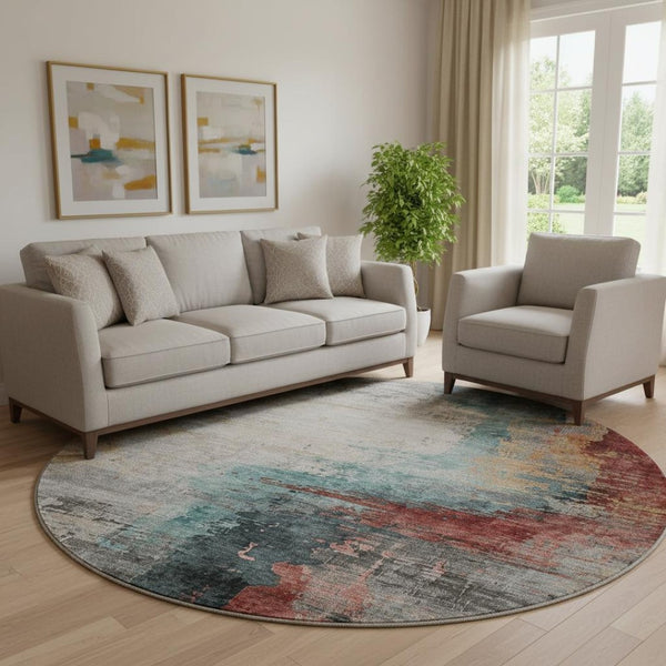 HomeRoots 8' X 10' Teal and Mauve Abstract Area Rug - Washable, UV-Protected, Ideal for Kids & Pets Spaces! 715631