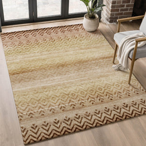 HomeRoots 5' X 8' Beige & Brown Geometric Area Rug - Machine Washable, Stain Resistant, UV Protected Design 715635