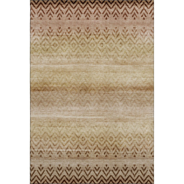 HomeRoots 5' X 8' Beige & Brown Geometric Area Rug - Machine Washable, Stain Resistant, UV Protected Design 715635