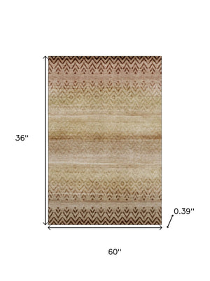HomeRoots 5' X 8' Beige & Brown Geometric Area Rug - Machine Washable, Stain Resistant, UV Protected Design 715635
