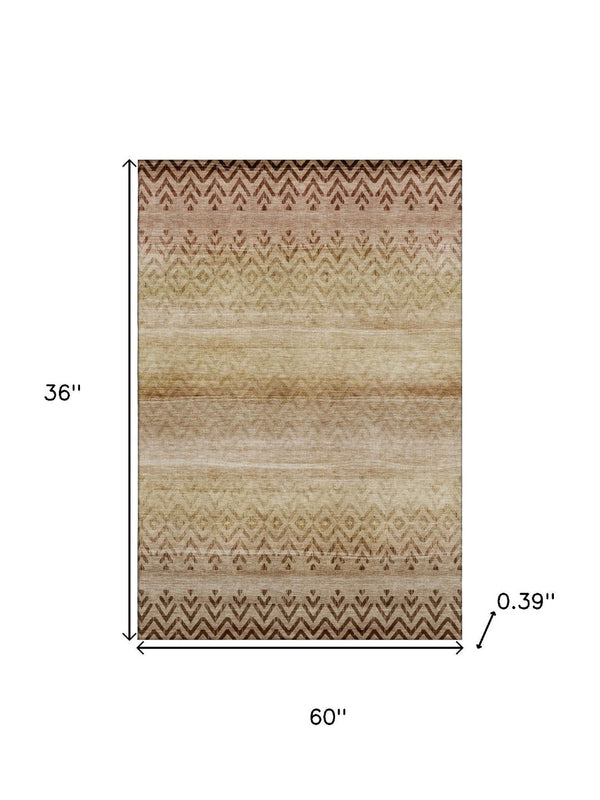 HomeRoots 5' X 8' Beige & Brown Geometric Area Rug - Machine Washable, Stain Resistant, UV Protected Design 715635
