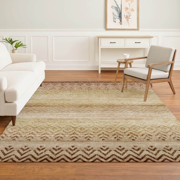 HomeRoots 5' X 8' Beige & Brown Geometric Area Rug - Machine Washable, Stain Resistant, UV Protected Design 715635