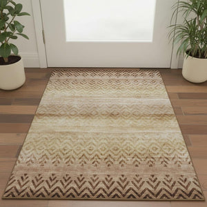 HomeRoots 5' X 8' Beige & Brown Geometric Area Rug - Machine Washable, Stain Resistant, UV Protected Design 715635