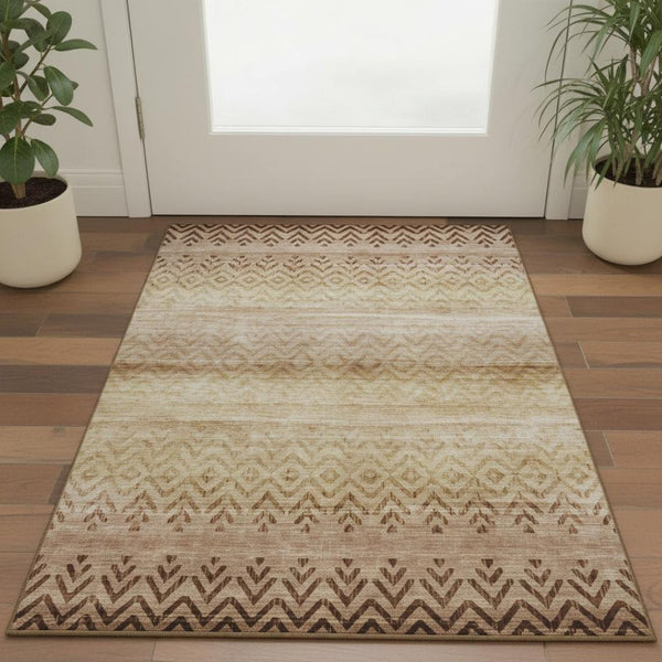 HomeRoots 5' X 8' Beige & Brown Geometric Area Rug - Machine Washable, Stain Resistant, UV Protected Design 715635