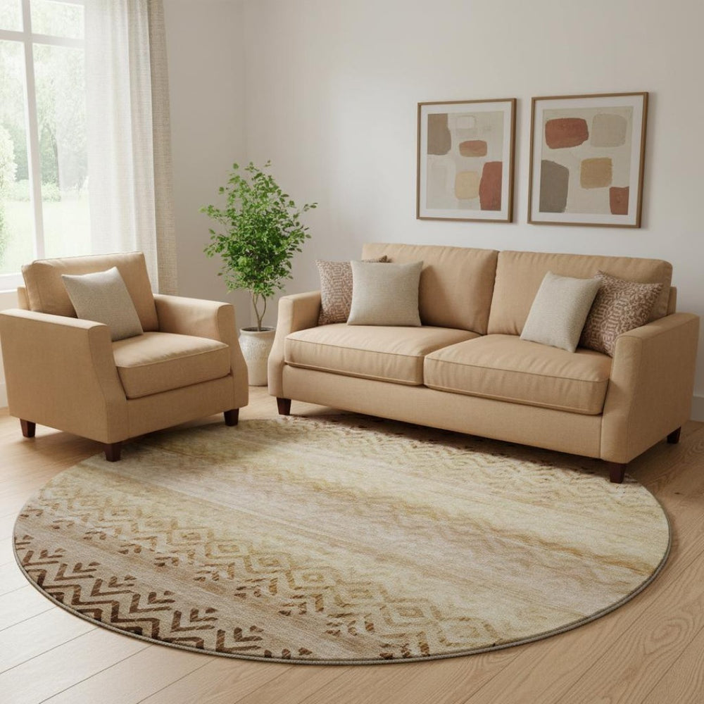 HomeRoots 8' X 10' Beige and Brown Geometric Area Rug - Washable, UV Protected, Perfect for Indoor and Outdoor Use! 715637
