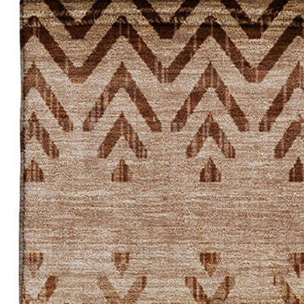 HomeRoots 10' X 14' Beige and Brown Geometric Area Rug - Washable, UV-Protected, Family-Friendly Design! 715639