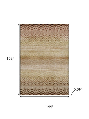 HomeRoots 10' X 14' Beige and Brown Geometric Area Rug - Washable, UV-Protected, Family-Friendly Design! 715639