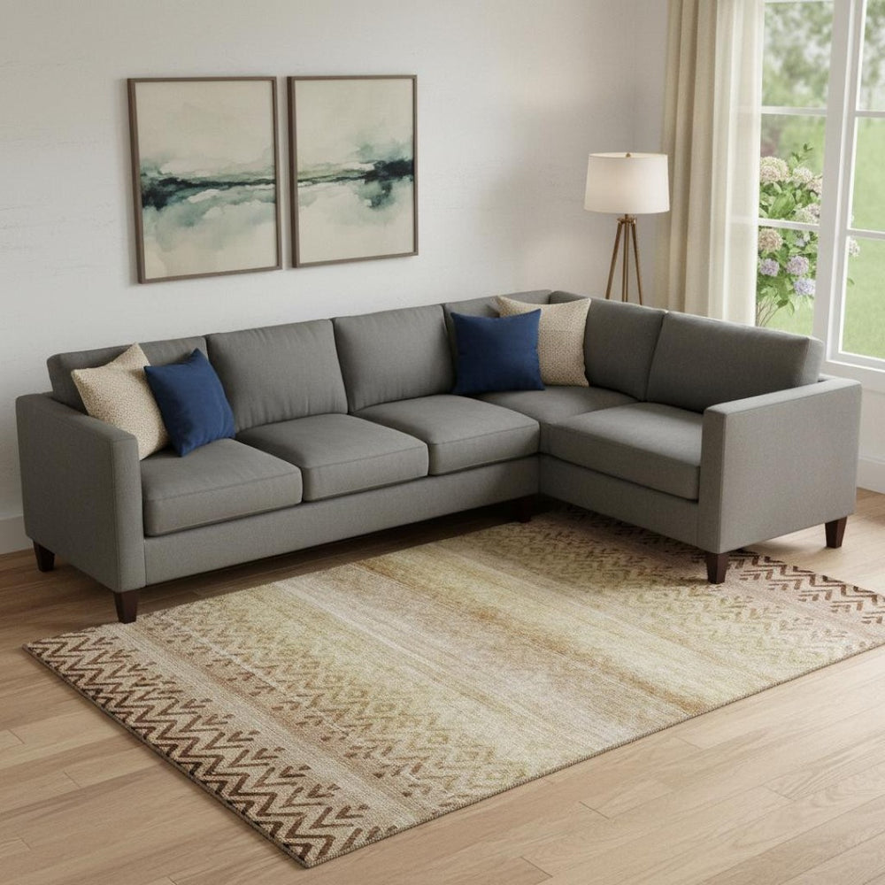 HomeRoots 10' X 14' Beige and Brown Geometric Area Rug - Washable, UV-Protected, Family-Friendly Design! 715639