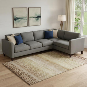 HomeRoots 10' X 14' Beige and Brown Geometric Area Rug - Washable, UV-Protected, Family-Friendly Design! 715639
