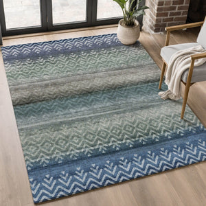 HomeRoots 5' X 8' Blue and Gray Geometric Area Rug – Washable, UV Protected, Perfect for High-Traffic Spaces! 715641