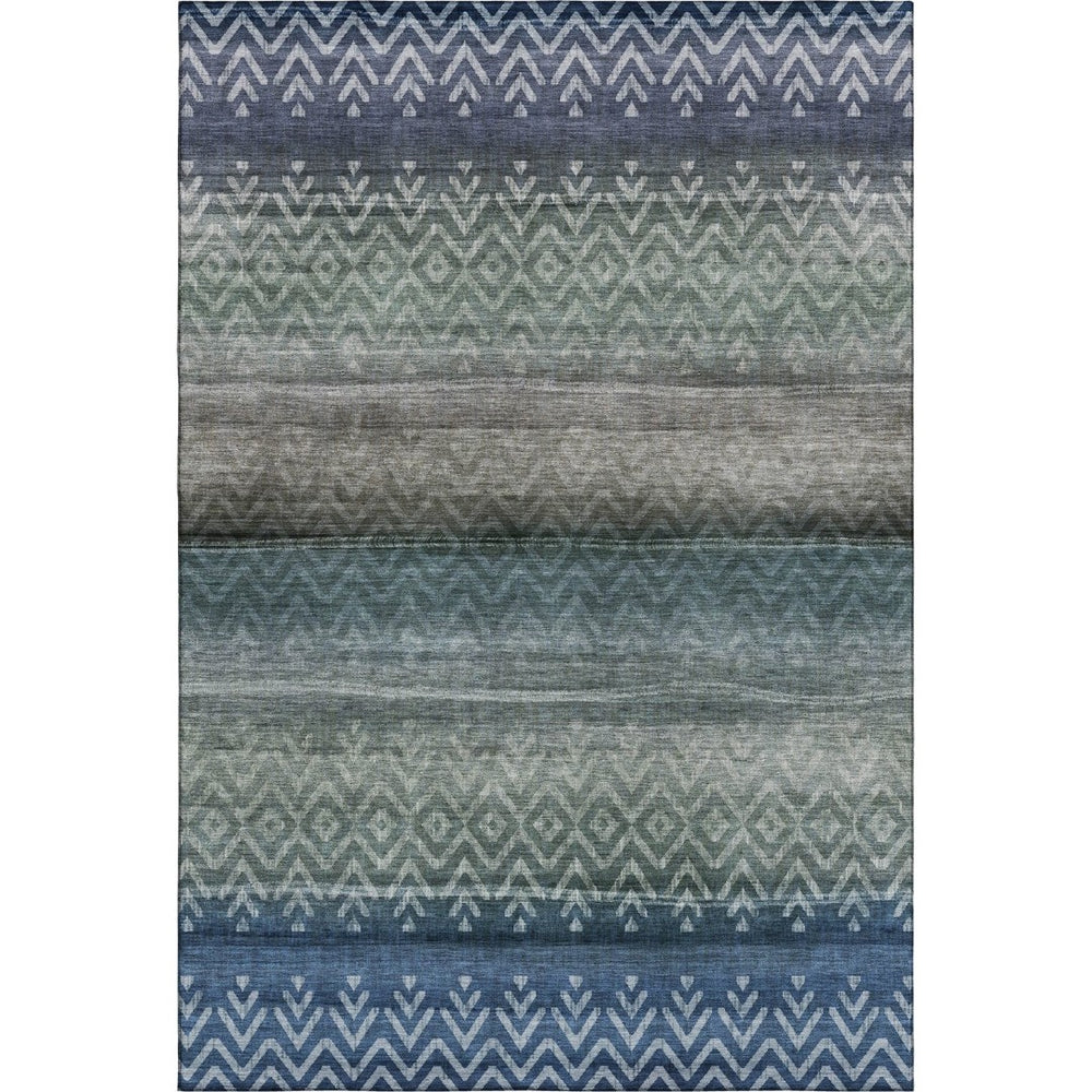 HomeRoots 5' X 8' Blue and Gray Geometric Area Rug – Washable, UV Protected, Perfect for High-Traffic Spaces! 715641